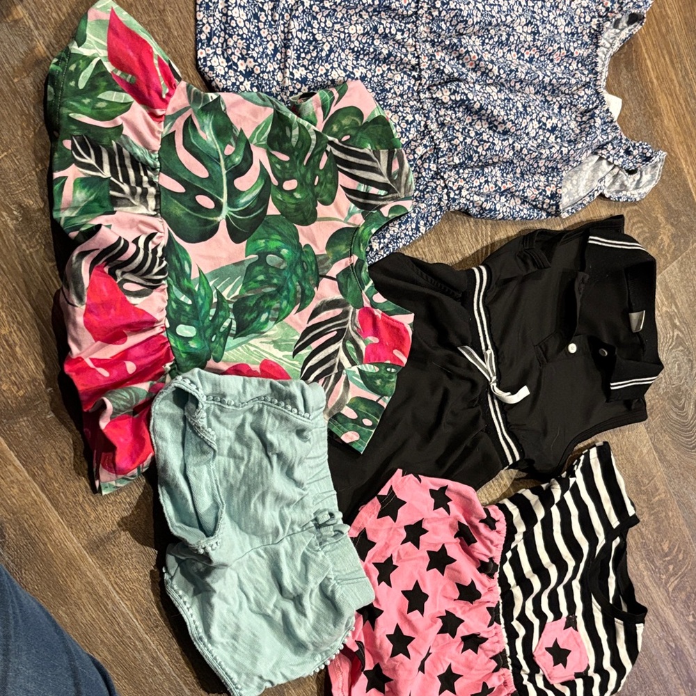 2 Rompers, 2 Shirts, 1 Shorts Girl